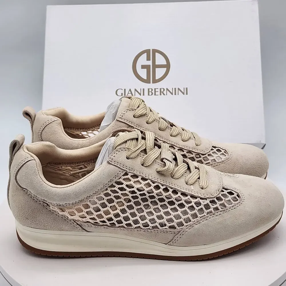NEW - Giani Bernini Tesiaas Buff Nude Mesh Lace-Up Sneakers Women's Size 9.5 M